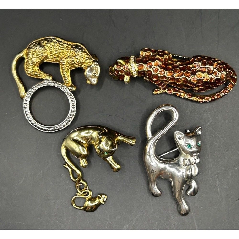 Vintage Cat‎ Brooch Lot Napier Leopard Panther Kitty Animal Pins 4 Pc Lot